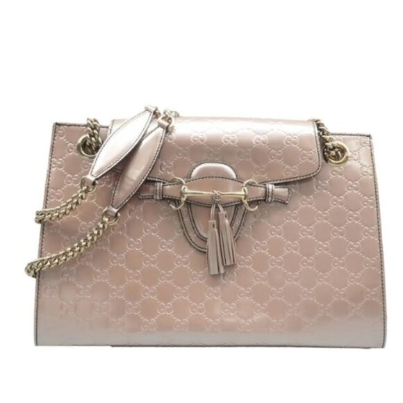 100% Authentic GUCCI Emily GG Patent Leather Shoulder Bag 370-101424 - Picture 1 of 16